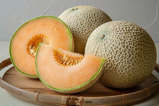 Yubari King Melon A rare prized Japanese cantaloupe known for its sweetness and round shape often given as a luxury gift