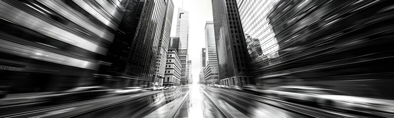 Blurred image of a city street with cars and buildings, banner