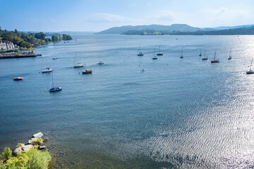 panorama aerial view of Ambleside, Windermere, Westmorland and Furness district of Cumbria, Lake Distract, UK