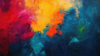 Abstract oil painting featuring a vibrant colored background showcasing impressionist style Ideal for wall decor with a surreal design and hand drawn texture