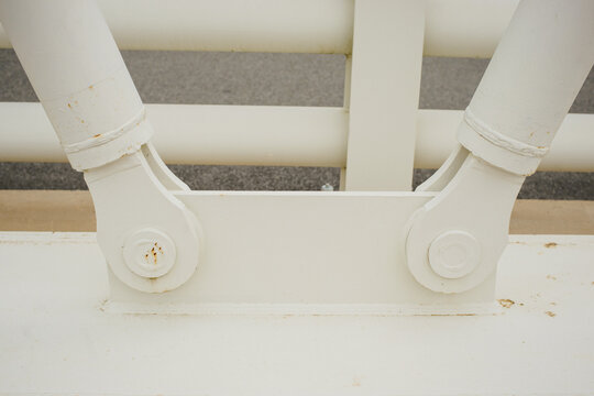 Details of the bridge. Metal fencing, flooring, fasteners, fittings
