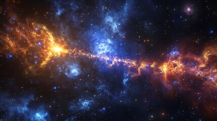 Fototapeta premium Astro-Thermodynamic Depiction of a Cosmic String Amidst a Redshifted Galaxy and Blue Giant Star