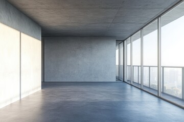 Fototapeta premium Contemporary White Living Space with Gray Tones and Urban Views