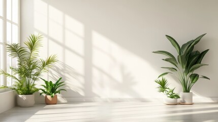 Minimalistic Living Space with Indoor Plants and Wooden Flooring