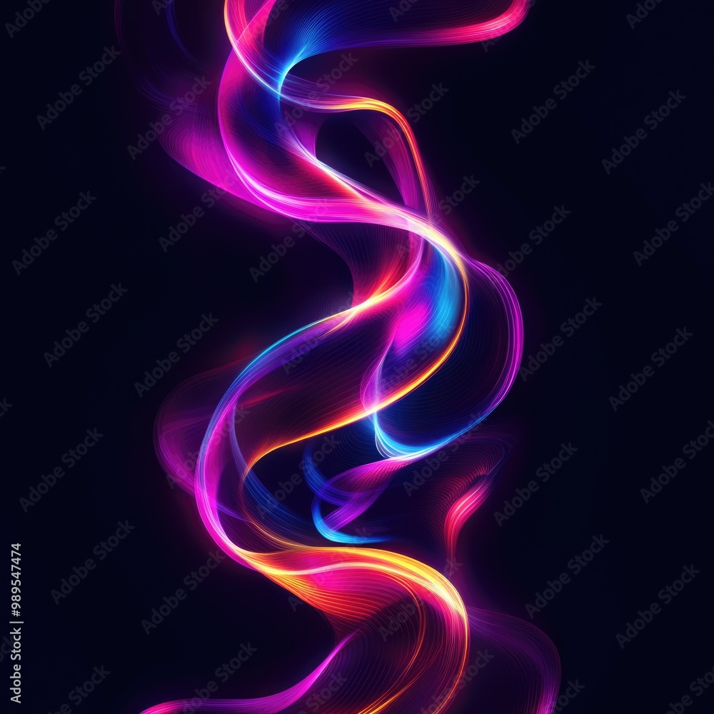 Poster dynamic neon waves - abstract artistic design with flowing energy and smooth lines