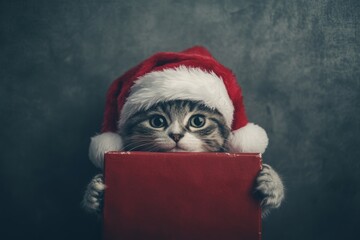 Naklejka premium A Cat Disguised as Santa Claus