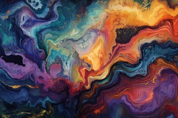 Abstract swirling patterns of colorful paint, vibrant hues, artistic fluid design, mesmerizing shapes, modern art, contemporary artwork, visual art concept