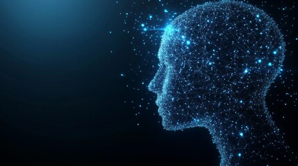 Abstract Digital Art of a Human Head with Glowing Network