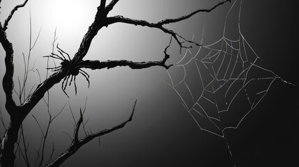spooky spider web silhouette design - black and white halloween theme vector background