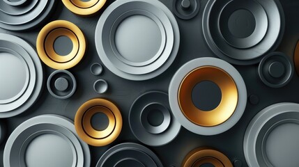 Tech geometric background with abstract golden and grey circles