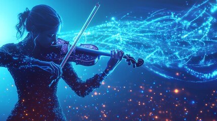 Fototapeta premium Violinist Performing with Glowing Lights