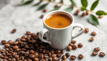 cup of coffee with beans