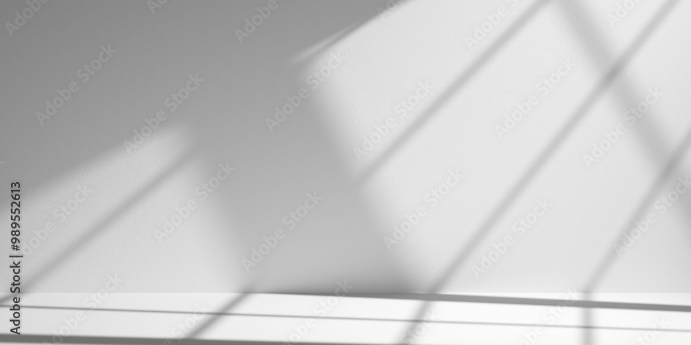 Poster white minimalist curved studio for product presentation. empty room with shadows of window frame. 3d