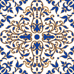 Traditional spanish floral ornament floor tiles. Portuguese motifs. Intricate mosaic pattern design