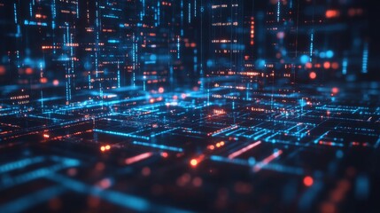 Fototapeta premium Abstract Digital Network Background: Futuristic Data Flow and Code