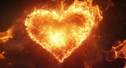 Passion Blaze: Fiery Heart Illustration in Vibrant Shades of Orange on Black Background