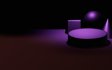 Mock up podium for product presentation, purple background, 3d render, 3d illustration.