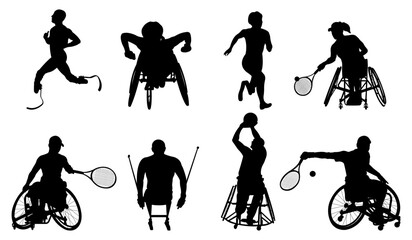 Set of silhouettes of disabled athletes.Vector illustration.