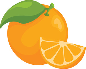 Fruits. Orange open illustration on white isolated background