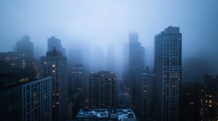 Foggy Cityscape: A View of Skyscrapers in the Mist