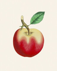 Red Apple illustration, watercolor painting of an apple isolated on light beige background, fruit design art, clipart drawing, graphic logo