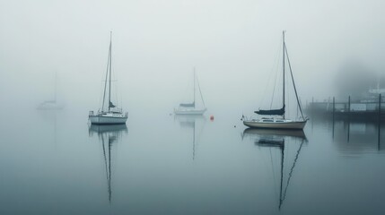 Fototapeta premium Sailboats in a Foggy Harbor
