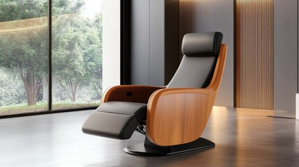 Fototapeta premium Modern Recliner with Wood and Leather Design