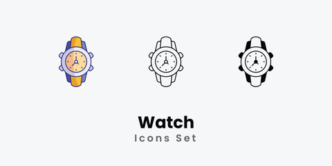 Watch Icons thin line and glyph vector icon stock illustration