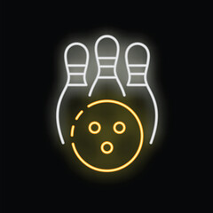 Neon sign of a bowling ball about to strike bowling pins for a concept about leisure, sports or competition
