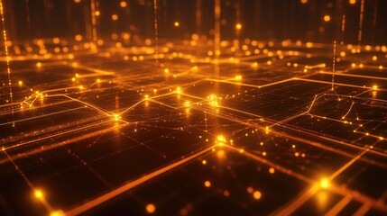 Fototapeta premium Cutting-Edge Technology: Orange and Yellow Futuristic Platform with Network Connectivity Lines. 3D Rendering