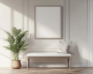 Minimalist Scandinavian Poster Frame Mockup in White Room Interior