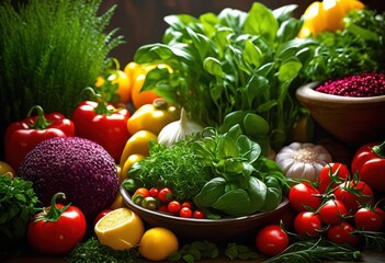 colorful plant based ingredients artfully arranged beautiful design showcasing freshness vibrancy, arrangement, artistry, assortment, beauty, composition