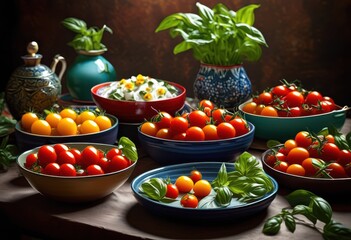 vibrant dishes presented colorful containers showcasing bright ingredients artistic arrangement eye catching culinary experience, appetizing, chef, composition