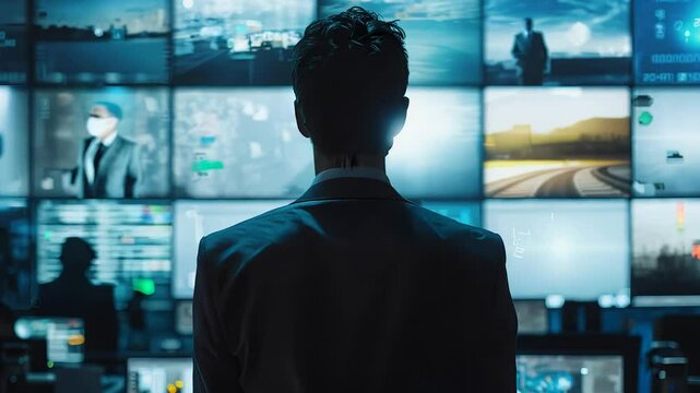 In a busy control room, security guards attentively watch a multitude of surveillance screens. They monitor activities and ensure safety in the area.