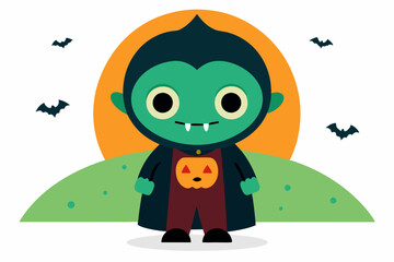 Halloween cartoon coloring illustration kid childern vector image.with white background