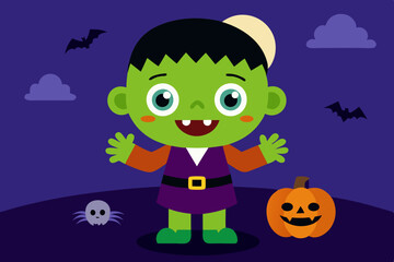 Halloween cartoon coloring illustration kid childern vector image.with white background