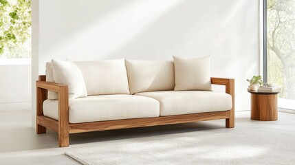 Modern Minimalist Sofa in Bright Living Room Setting