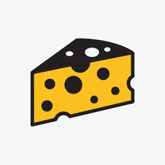 Swiss Cheese Wedge Black and White Vector Illustration for Printable Graphic Design