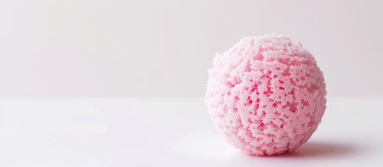 Soft Pink Bath Puff Or Sponge Isolated On White Background With Copy Space