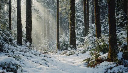Naklejka premium Pacific Northwest in winter, forrest in winter, winter wonderland, winter landscape