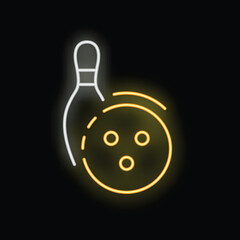Neon sign illuminating a bowling ball and pin, perfect for any bowling related design