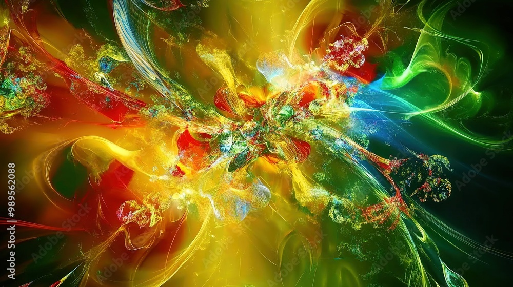 Poster colorful abstract explosion of light and shapes in vibrant hues creates a dynamic visual experience