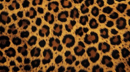 Close up of a leopard's fur with a pattern of black spots on a golden brown background.