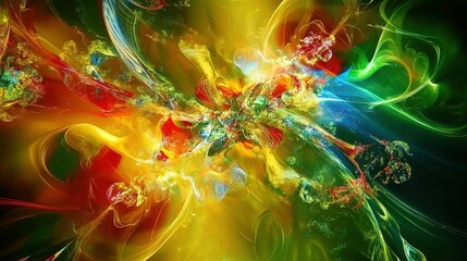 Colorful abstract explosion of light and shapes in vibrant hues creates a dynamic visual experience