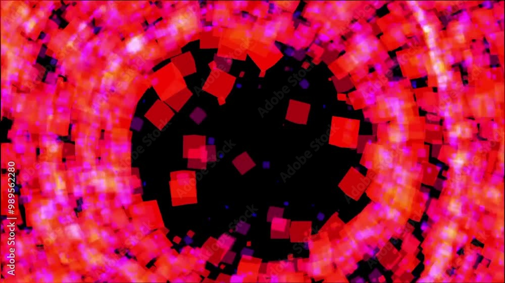 Leinwandbilder bright neon red confetti-like particles spinning in circles across a black background in an abstract