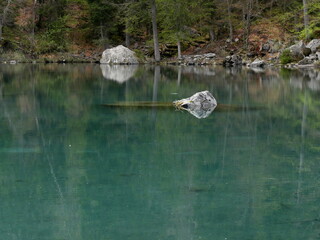 turquoise alpine lake of Lessy in Passy, haute savoie, france