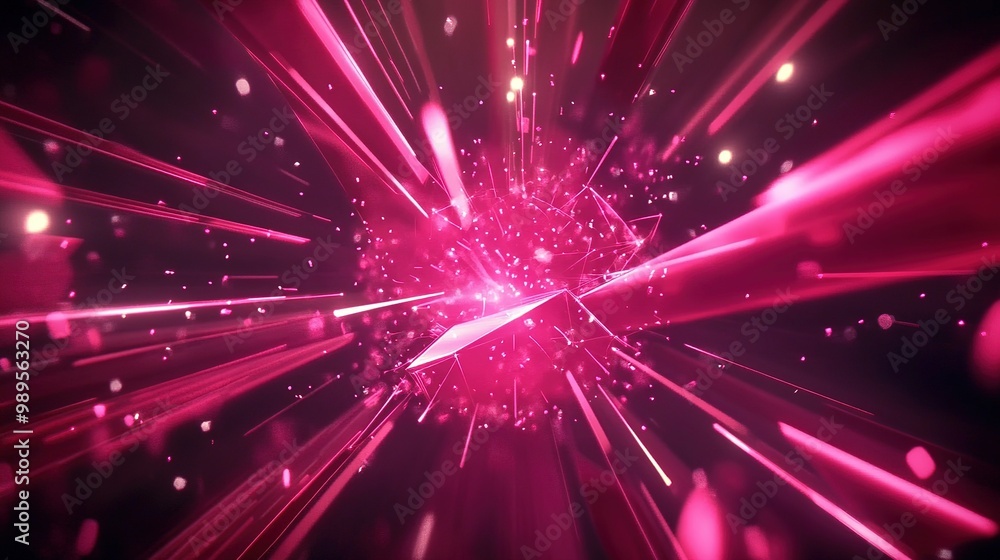 Poster vibrant pink abstract explosion in motion, creating a dynamic energy burst effect with glowing parti