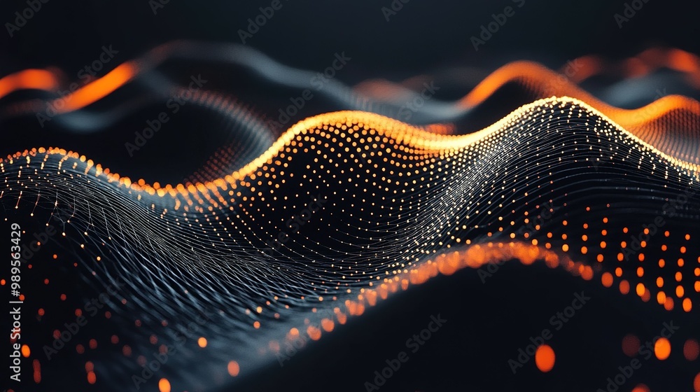 Poster dynamic waves of light and patterns illustrating sound waves at night