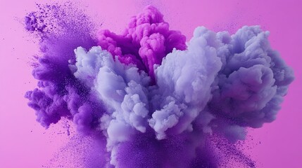 Fototapeta premium Colorful explosion of purple and pink smoke billowing against a vibrant backdrop during an artistic demonstration