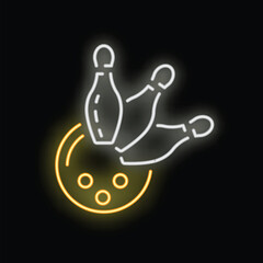 Neon sign representing bowling pins about to hit a bowling ball, perfect for a pub or a bowling club